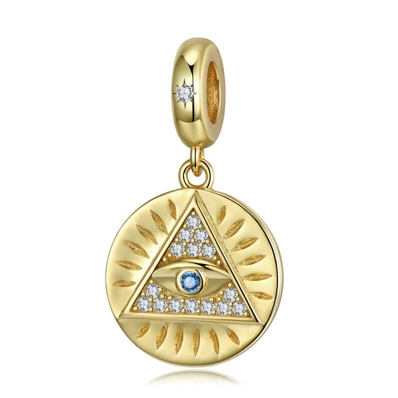 Triangle Evil Eye 925 Sterling Silver Pendant - Picture 1 of 7